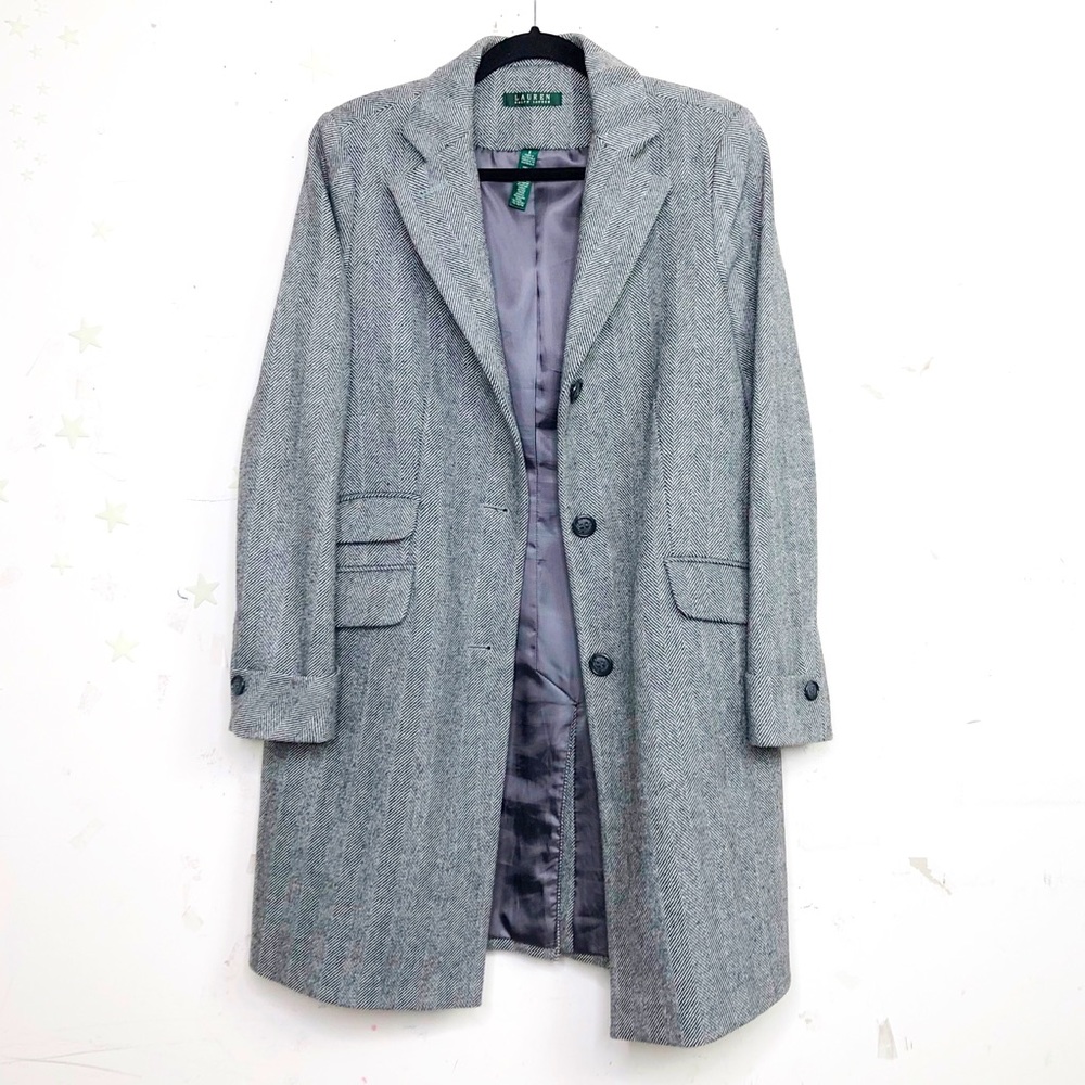 Lauren Ralph Lauren green tag herringbone single breasted wool blend dress coat